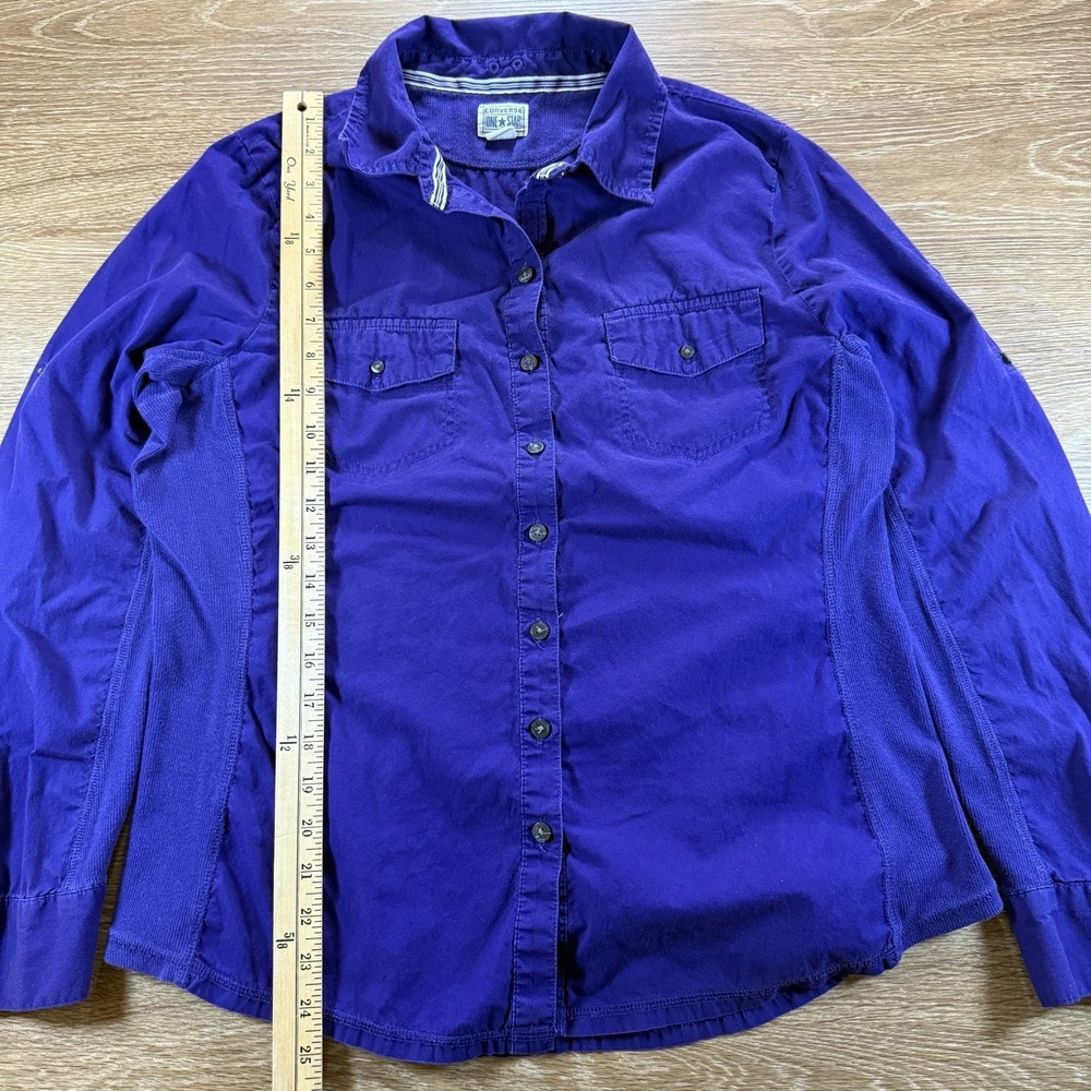 Converse One Star Women's XL Button Up Shirt Purple Cotton Casual Everyday Top - Picture 7 of 9